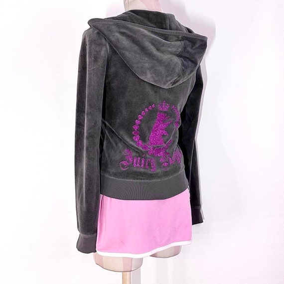 juicy couture velour 2000’s gray + magenta embell… - image 3
