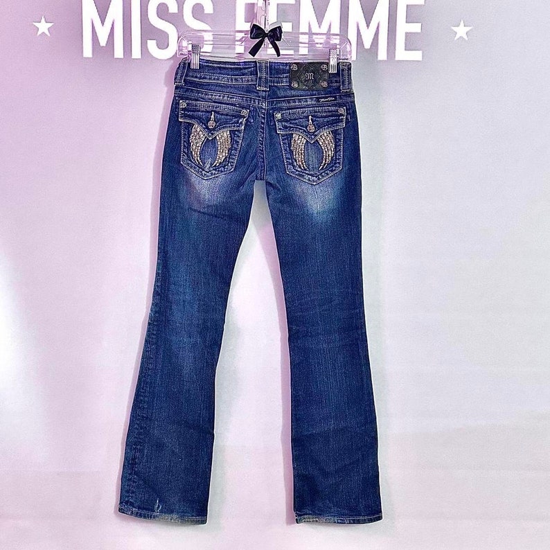 Miss Me 2000s Angel Wing Embellished Medium / Dark Wash Jeans. Vintage ...