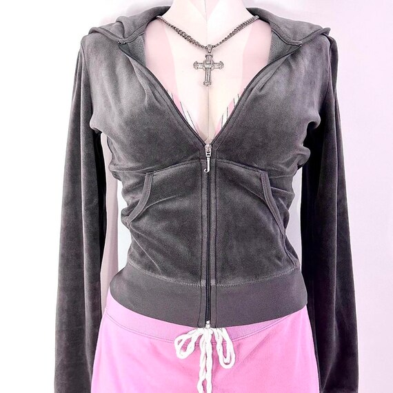 juicy couture velour 2000’s gray + magenta embell… - image 5