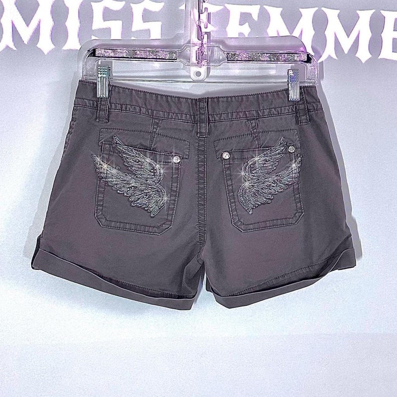 Miss Me 2000s Angelwing Embellished Khaki Cargo Shorts. Low-rise Glam ...