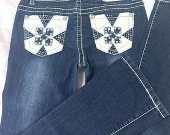 miss chic 2000s low-rise bootcut cross embellished jeans. flawless grunge gyaru ~ mcbling piece