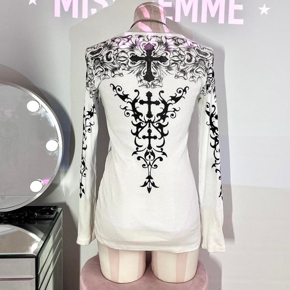 vocal white + black graphic cross embellished fit… - image 5