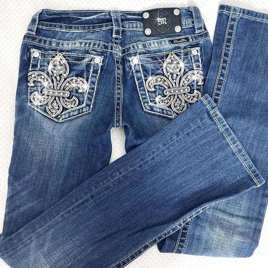 Jean Skinny Miss Me - Taille 25x31 - Bleu Délavé Brodé Et Bijoux - Occasion Très Bon état