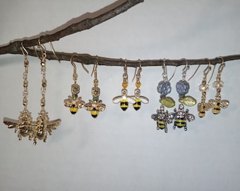 Orecchini pendenti Buzzy Bee in 5 stili - Toni dorati e argentati - Ottimo regalo! - Cristalli Vetro ceco Insetto impollinatore Ape Calabrone