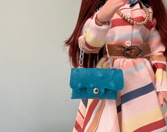 Ostrich Leather doll purse/fashion handbag for 16" dolls/Italian leather doll handbag for doll/Miniature doll purse/Luxury doll purse