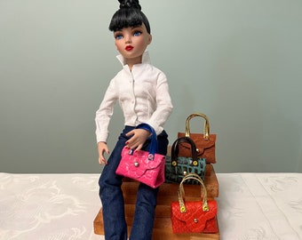 Snakeskin doll purse/Fashion textured handbag for 16" dolls/leather handbag for BJD doll/Miniature doll purse/Luxury doll handbag/