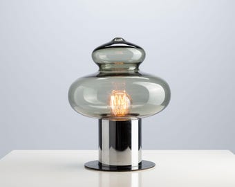 Space age table lamp with smoked glass shade