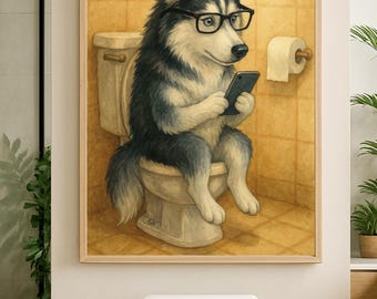 Funny Husky Bathroom Art | Toilet Dog Printable | Siberian Husky Wall Decor | Instant Download
