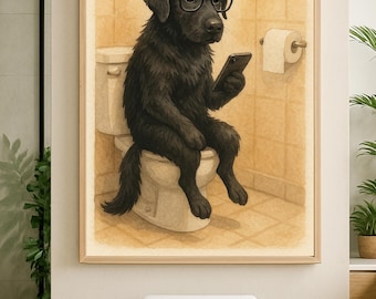 Funny Black Labrador Bathroom Art | Toilet Dog Printable | Pet Humor Wall Decor | Digital Download