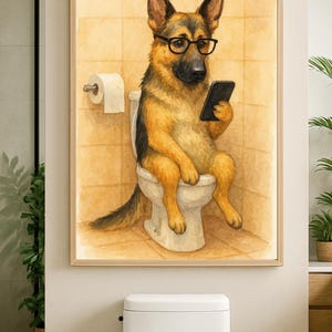 Funny German Shepherd Bathroom Art | Toilet Dog Printable | Pet Humor Wall Decor | Digital Download