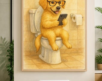 Décoration murale pour salle de bain : un Labrador chocolat rigolo sur les toilettes | – Wall Decor Delights