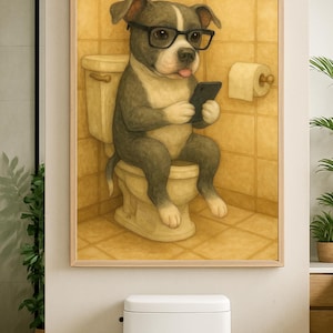 Funny Pit Bull Bathroom Art | Toilet Dog Printable | Pitbull Wall Decor | Instant Download