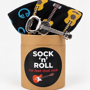 Sock 'n' Roll Gift Set | Music Lover Gift for Men | Guitar Socks & Headphone Socks | Guitar Bottle Opener | Musician Gift Box