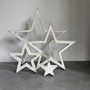 Wooden Star Decor Set | Rustic White Stars | Christmas Star Decorations Hanging or Freestanding Stars | Scandinavian Decor | Farmhouse Decor