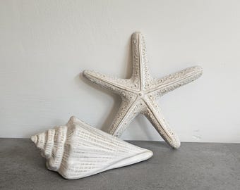 Ceramic Starfish & Shell Decor Set | Coastal Home Decor | Beach House Ornament | Nautical Decor | Sea Shell Starfish | Bathroom Coastal