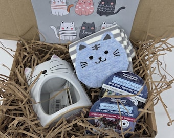 Cat Wax Melt Gift Set | Cat Lover Gift Box | Wax Burner Gift Set | Cozy Gift for Her | Cat Mum Gift | Self Care Gift Box