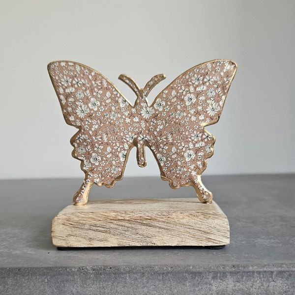 Floral Butterfly Ornament | Spring Summer Metal & Wood | Scandi Scandinavian Hygge Home Decor Items Accents Decorative Accessories Hyggeat15