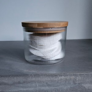 Bathroom Glass Jar Storage Pot  | Ribbed Glass Wood Lid Scandi Scandinavian Hygge | Home Decor Decorative Living Room Accessories Hyggeat15