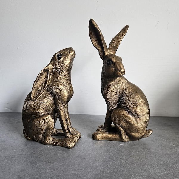 Bronze Hare Ornament, Sitting Hare Sculpture, Rustic Animal Home Decor, Stylish Bronze Figurine Decorative Gold Rabbit Accessories Hyggeat15