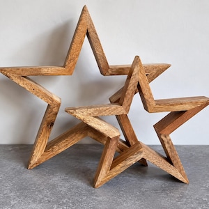 Wooden Star Decor Set | Mango Wood Barn Stars | Christmas Star Decorations Freestanding Stars | Scandinavian Decor | Farmhouse Decor