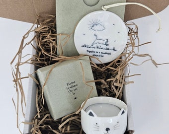 Geschenkset für Katzenliebhaber | Katzenornament & Katzennapf | Geschenk für Katzen-Liebhaber | Süße Katzengeschenkbox | Geschenk für Tierliebhaber | Katze unter dem Motto Wohnkultur