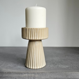 Ribbed Pillar Candle Holder, Natural Ceramic Home Decor Items Decorative Ornament,Rustic Nordic Scandi Scandinavian Accessories Hyggeat15