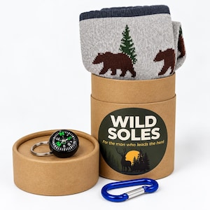 Hiking Gift Set for Men | Walking Socks Gift Tube | Outdoor Adventure Gift | Welly Socks | Compass Keyring | Camping Gift | Gift for Him