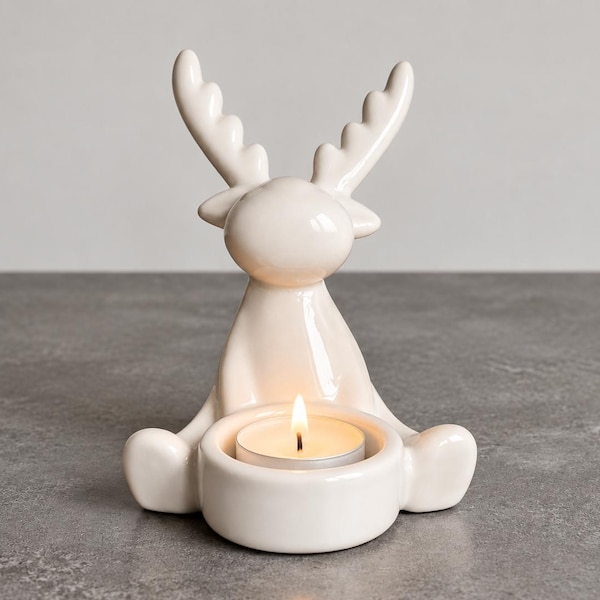 Ceramic Reindeer Tea Light Holder Ornament | Home Decor Christmas Winter Nordic Scandi Scandinavian | Decorative Accessories Xmas Hyggeat15