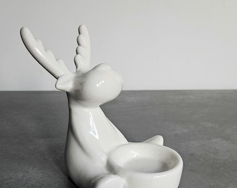 Ceramic Reindeer Tea Light Holder Ornament | Home Decor Christmas Winter Nordic Scandi Scandinavian | Decorative Accessories Xmas Hyggeat15