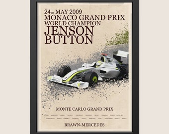 Jenson Button 2009 World Champion Poster | Monaco Poster | Formula One Poster | Sport Memorabilia | Wall Decor | Sports Gift