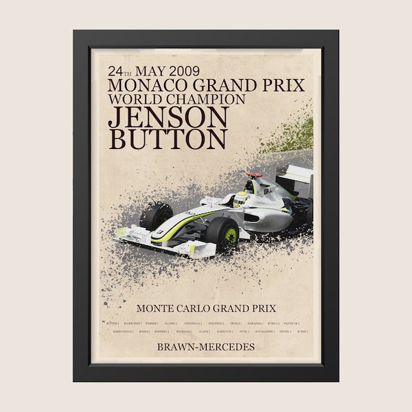 Jenson Button 2009 World Champion Poster | Monaco Poster | Formula One Poster | Sport Memorabilia | Wall Decor | Sports Gift