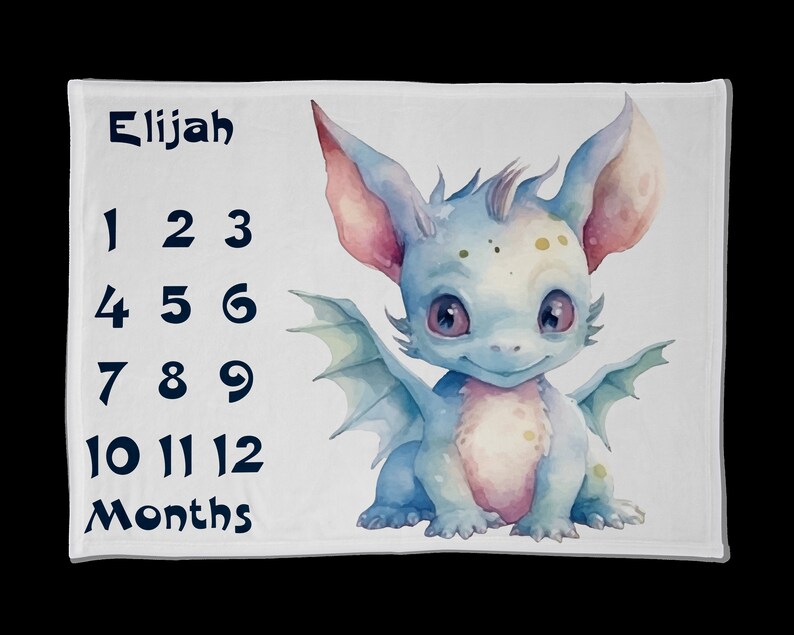 Personalized Milestone Cute Dragon Baby Blanket, Gender Neutral Baby Blanket, Growth Tracker