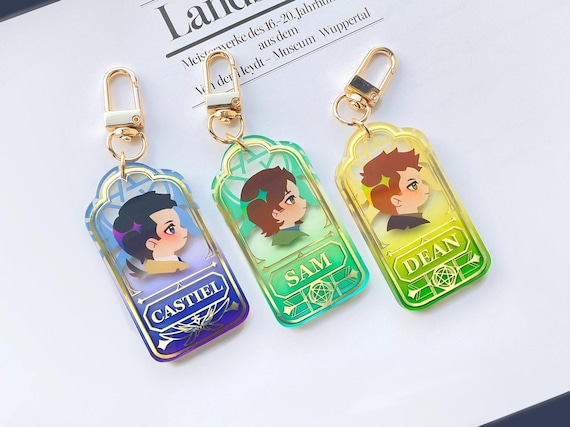 Supernatural Gold Stamped Acrylic Keychains (castiel, Dean, Sam
