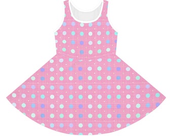 Pink and Blue Polka Dot Girls Sleeveless Sundress - Summer Dress for Kids