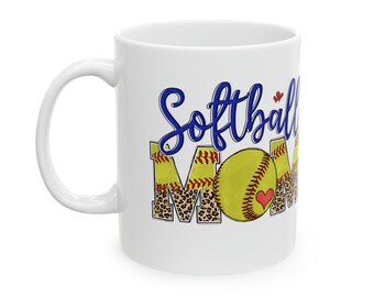 Softball Mom Leopard Print Ceramic Mug, 11oz