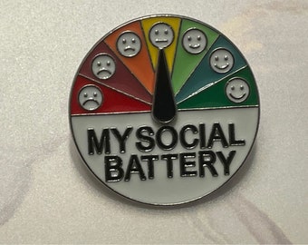 Round social battery enamel pins