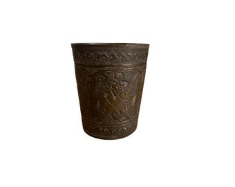 Antique Cup, Antique Etched Cup, Brass Beaker Tumbler