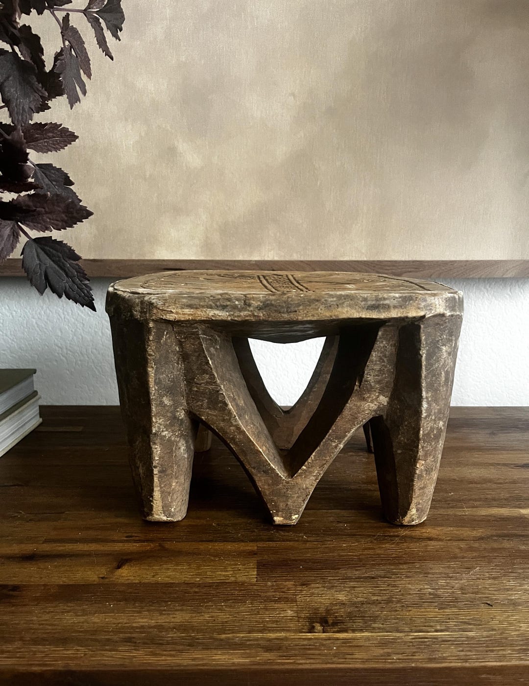 Native Design Stool Antique African Nupe Stool, Hand Carved Wooden Tribal Bench, Vintage ...