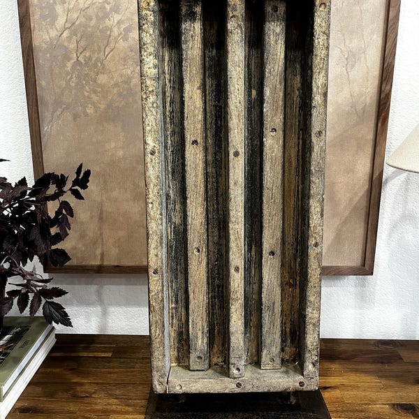 Vintage Wooden Concrete Mold | Decorative Object on Iron Stand