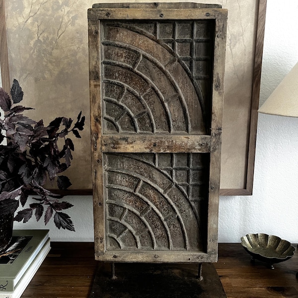 Vintage Wooden Concrete Mold on Iron Stand