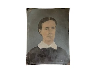 Antique Tintype Portrait of Victorian Woman Tin Type