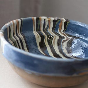 Blue Glazed Bowl | Marbleized Ceramic Vessel