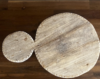 Vintage Chapati Board Bleached Wood Riser With Carved Detail