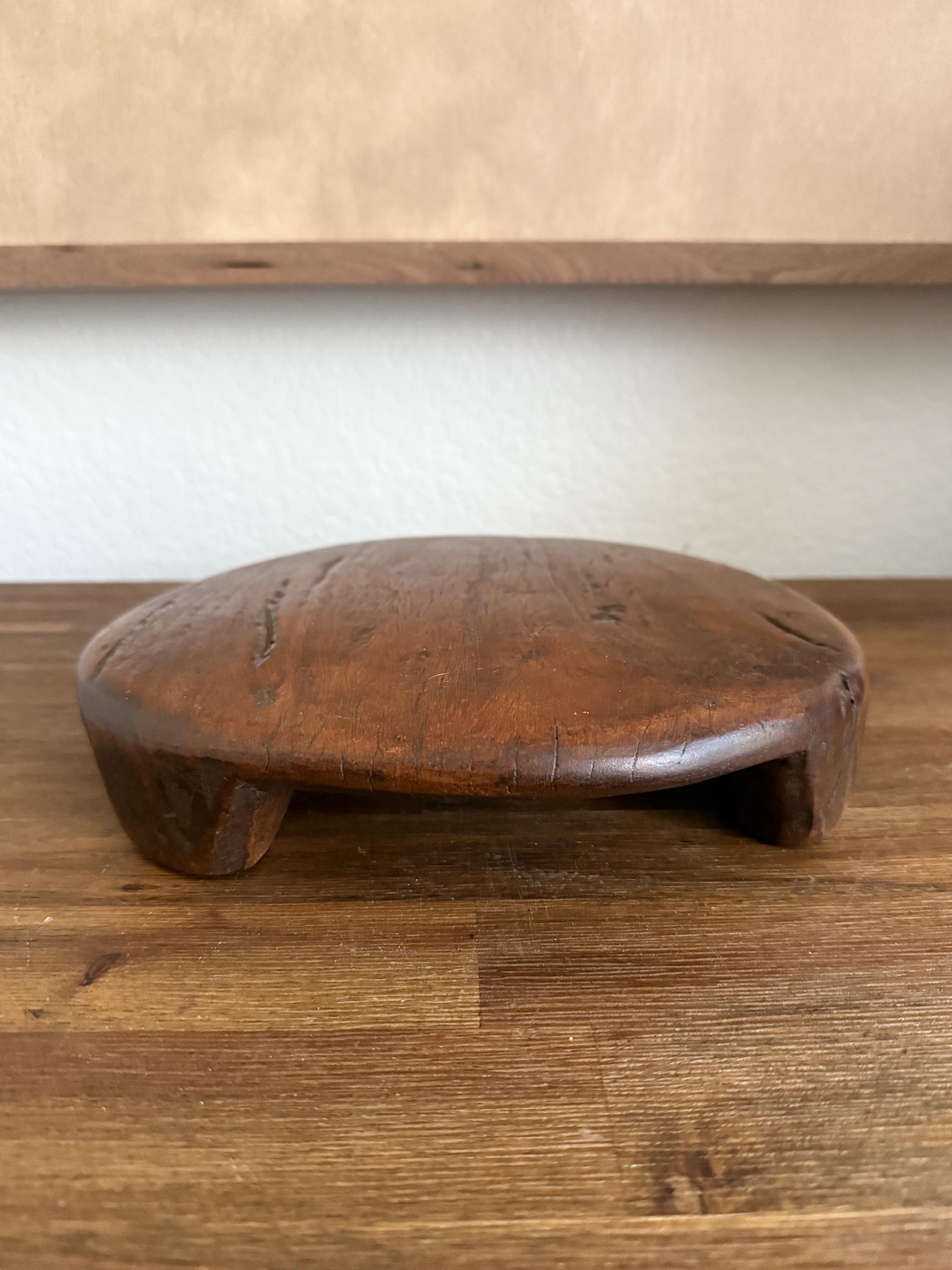 Large Vintage Round Wood Riser