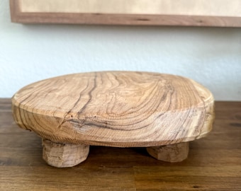 Large Vintage Round Wood Riser