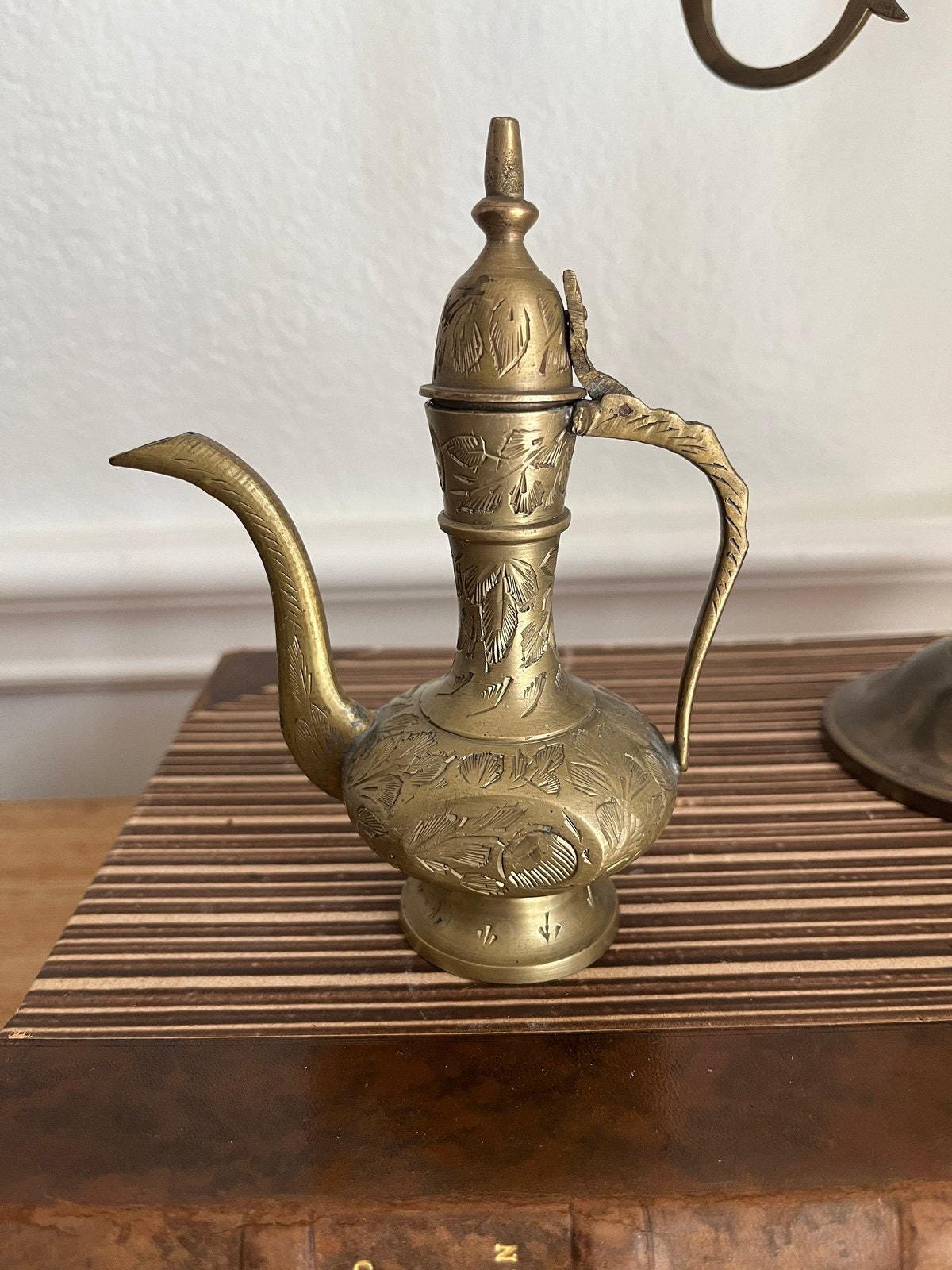 ヴィンテージ　アンティーク　ティーポット 真鍮　1029g E.P. BRASS Vintage Etched Brass Tea Pot - Etsy Israel