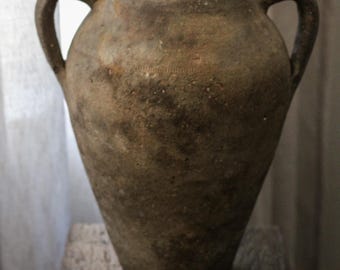Vintage Turkish Olive Jar | Amphora Style Clay Vessel