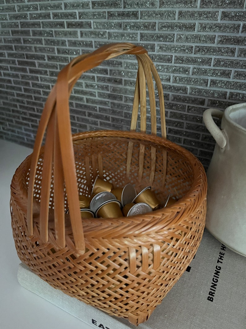 Vintage Japanese Bamboo Basket Flower Vase Etsy