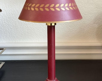 Vintage Candlestick Lamp Burgundy and Gold