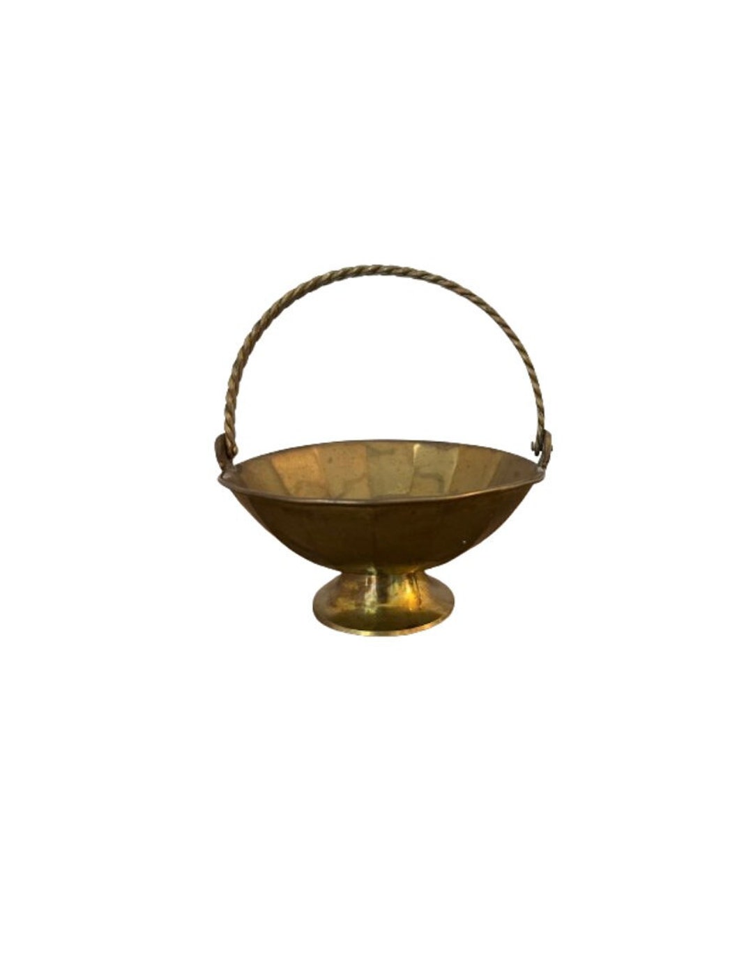 Vintage Handled Brass Footed Bowl Basket With Twisted Handle Etsy